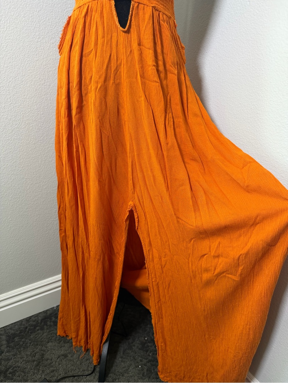 Free People Frayed Orange Look Into the Sun Maxi Dress Halter Bohemian Boho - Picture 3 of 16